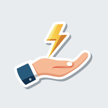 Hand holding a lightning bolt symbol