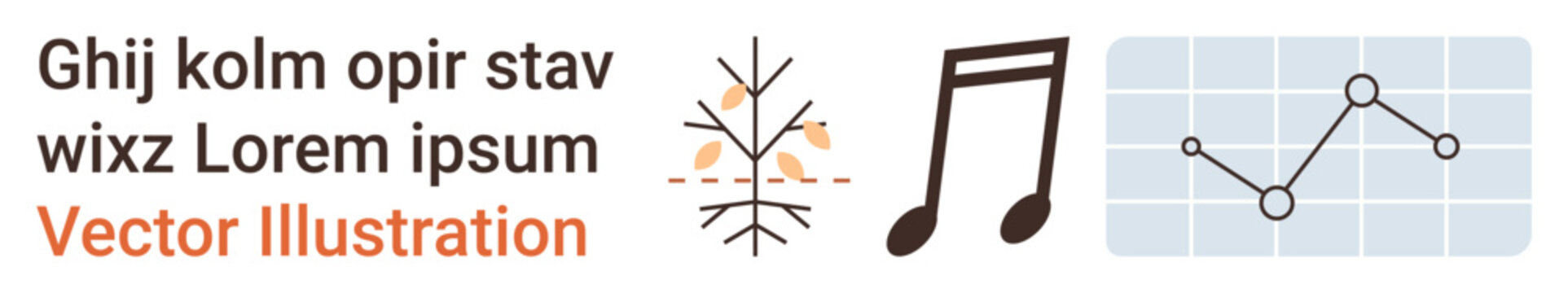 Design, education, creativity, tech visuals, analytical tools, graphic templates. Abstract tree, musical note grid chart with data points. Creativity and graphic design