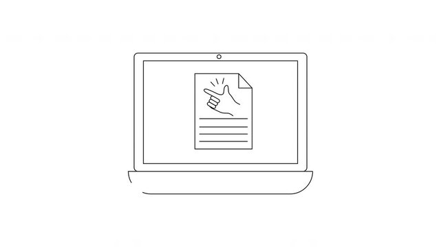 Laptop Screen Displaying Document with Abstract Graphic and Text.