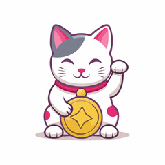 Obraz premium Maneki Neko Lucky Cat with Gold Coin