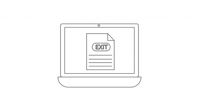 Laptop screen displaying document with exit sign icon.