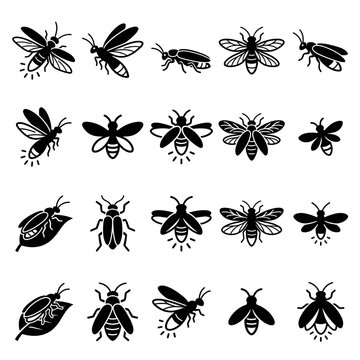 Black and white vector silhouette set of Firefly