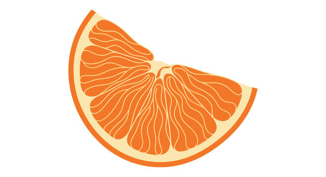 Vibrant vector illustration of a juicy orange slice showing the detailed segments and rind in a clean and modern flat design style.