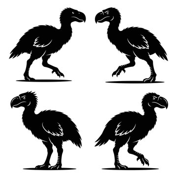 Black and white vector silhouette set of Gastornis