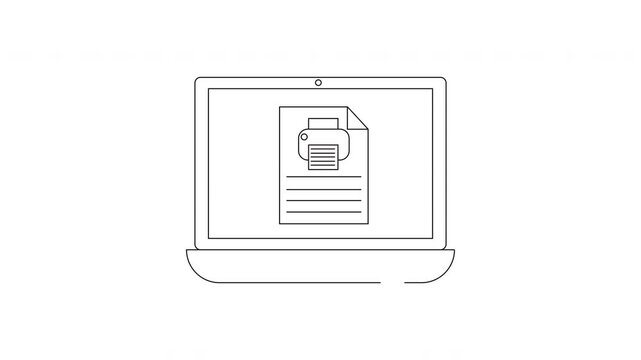 Laptop screen displays printer icon and document lines.