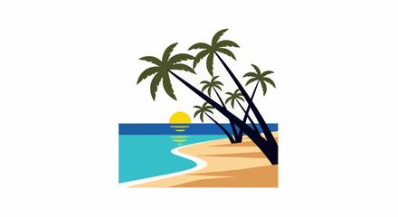Obraz premium Tropical beach scene with palm trees and a setting sun