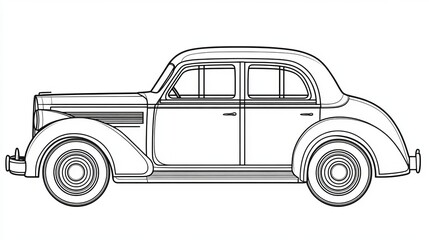 Fototapeta premium Elegant Line Art Illustration of a Classic Antique Vehicle, Vintage Car Design for Retro Enthusiasts