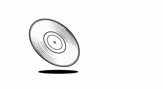 Stylized vinyl record spins in mid-air, casting a shadow