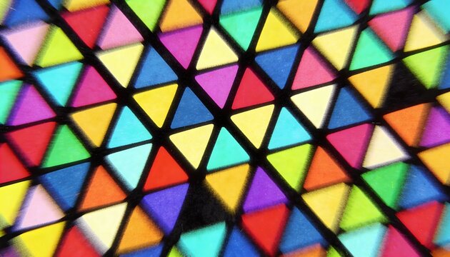 Displaying vivid colored triangular tiles in macro soft-focus close-up, showing black divider lines
