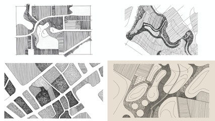 Hand-Drawn Technical Map Sketches with Various Hatch Textures © marjan