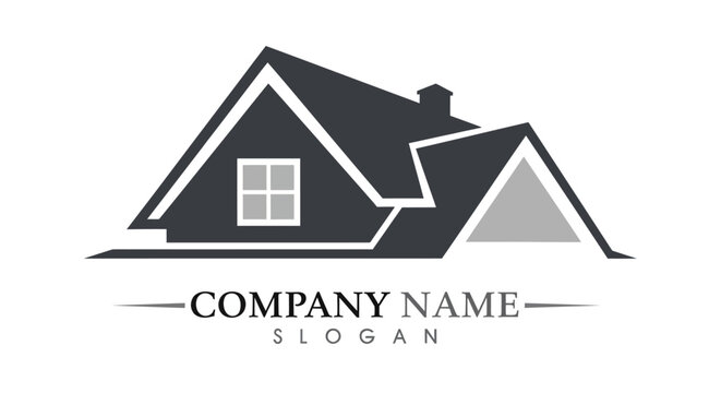 Modern Minimalist Residential House Logo Design Template for Real Estate and Property Development Companies, featuring Clean Lines and a Stylized Roof Graphic for Corporate Branding