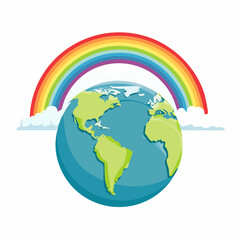 Naklejka premium Earth with Rainbow and Clouds