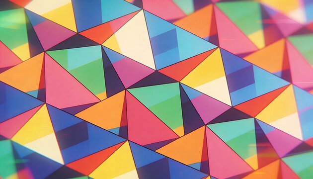 Forming colorful geometric triangular pattern filling flat print, showing tessellated facets