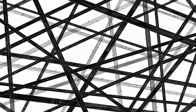 Displaying lattice of crossing dark beams on white backdrop with thin filaments, thicker bands