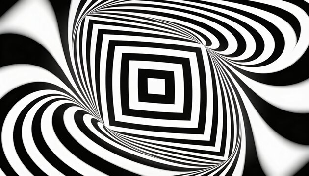 Creating illusion pattern filling flat graphic plane with concentric squares and spiral stripes