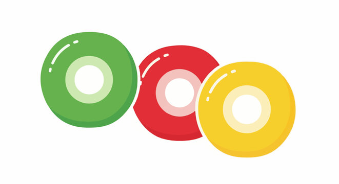 Three colorful ring-shaped candies arranged in a row