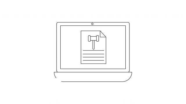 Minimalist Laptop Displaying Legal Document with Gavel Icon.