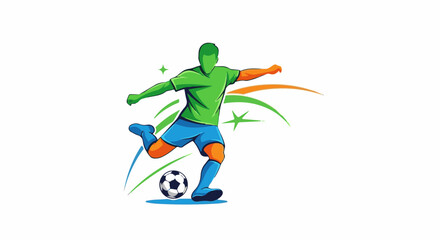 Obraz premium Stylized soccer player in action, kicking a ball with dynamic green and orange accents