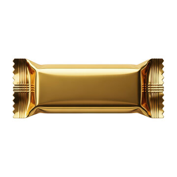 Gold foil chocolate bar wrapper mockup isolated on transparent background