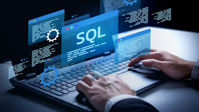 SQL Programming in Action: A software developer is engrossed in crafting the digital future with the power of SQL, working in a modern environment