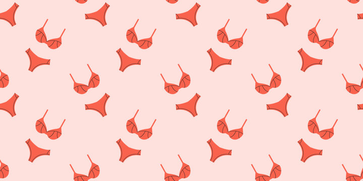 Seamless lingerie pattern with coral bras and panties silhouettes minimal underwear repeat design for textile print fashion branding packaging and ecommerce use