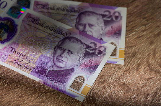 Portrait of King Charles III on 20 Pound Sterling Note