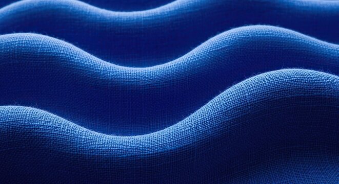 A close-up of blue wavy fabric featuring a subtle check pattern and a burlap-like texture, ideal for abstract backgrounds and textile design, linen, natural, decor