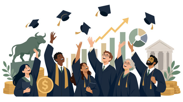 A joyful young woman in academic regalia celebrates her graduation, perfect for education and achievement marketing.