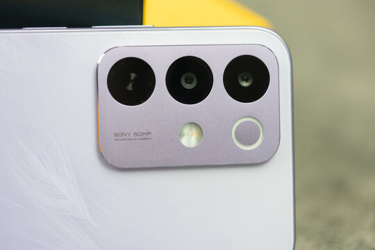 Bangkok, Thailand - May 5, 2026 : Realme C85 5G. Parrot Purple. Processor MediaTek Dimensity 6300