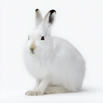 An arctic hare. Isolated on flat white background.