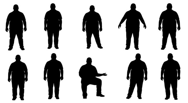 Man walking and standing icon set with strong silhouettes, front and side views for UI and avatar design