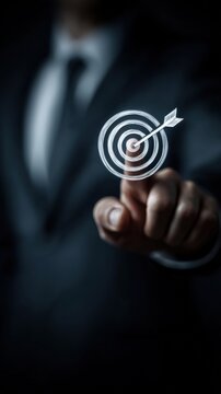 A businessman in suit perfectly hits the target. ..Created with Generative AI, not depicting real subjects.