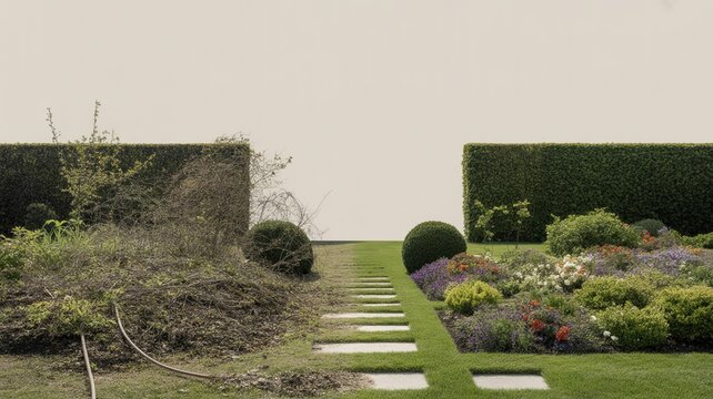 Before And After Garden Landscaping, Neglected Yard Transformed Into Beautiful Manicured Lawn And Flower Garden
