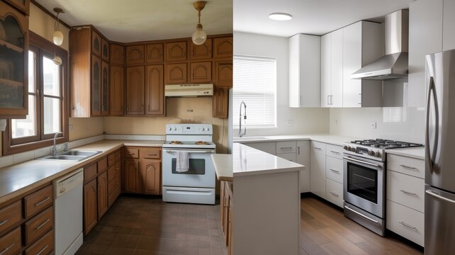 Before And After Kitchen Renovation, Old Wooden Cabinets Transformed Into Modern Bright White Kitchen
