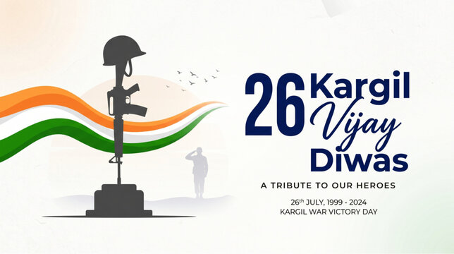 Kargil vijay diwas vector illustration with saluting soldier silhouette and soldier memorial on white background for Indian bravery day banner
