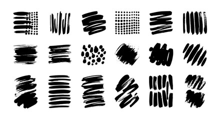 Fototapeta premium Brush strokes hand drawn set with black ink textures and grunge patterns featuring artistic, doodle, sketch with abstract and design elements for