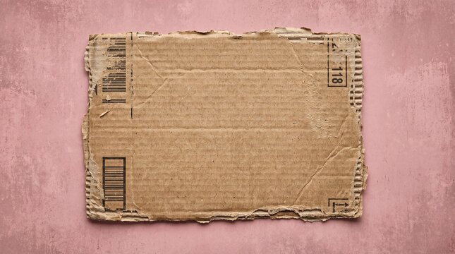 torn cardboard box texture on pink background