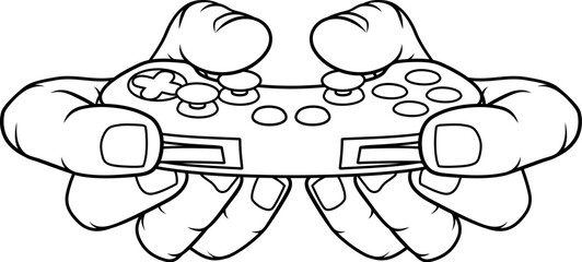An illustration of gamer hands holding a video game controller breaking wall or background © Christos Georghiou