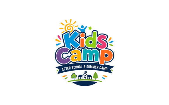 Illustration vector graphic of fun kids summer camp logo design template