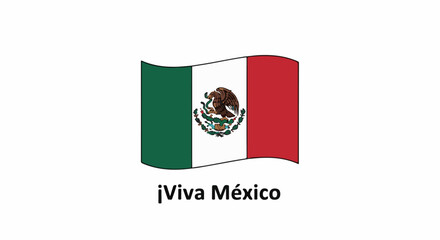 Obraz premium Waving Mexican flag with eagle emblem and text ¡Viva México below
