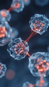 Captivating microscopic view of interconnected molecules, showcasing the intricate beauty of scientific innovation. ..Created with Generative AI, not depicting real subjects.