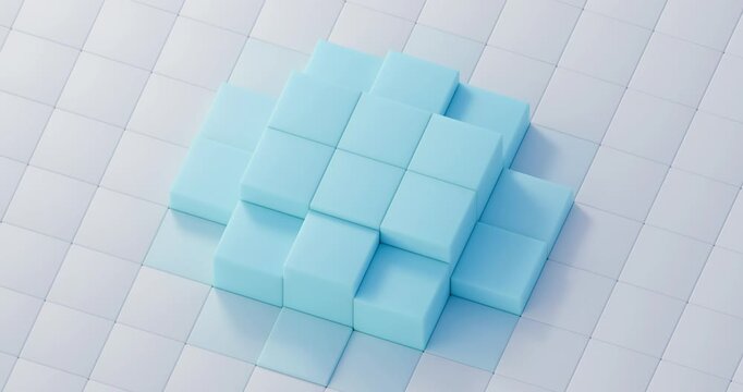 A 3D abstract floating block animation featuring a calming light blue geometric cube structure, with a satisfying looping animation