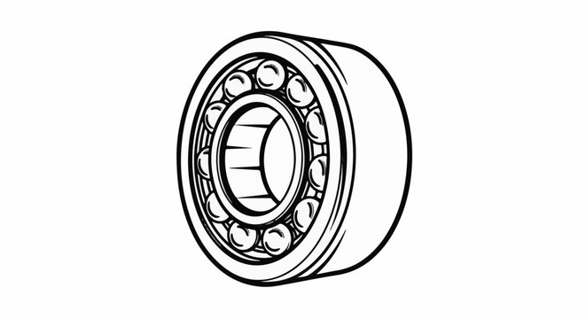 A simplified black and white illustration of a ball bearing with visible internal components