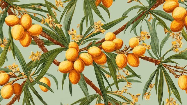 Palm tree nut pattern. Tropical fruit pulp design. For advertising and packaging meals.