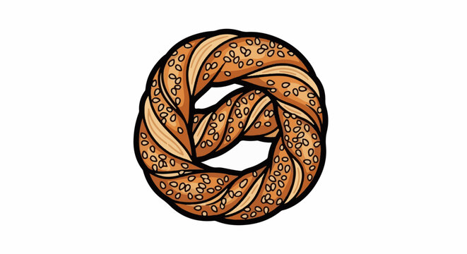 Twisted dough ring covered in sesame seeds, golden brown crust