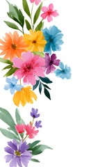 Obraz premium watercolor floral border. the border consists of various colorful flowers and green leaves.