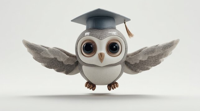 A charming owl with an academic cap, wings spread in flight, represents wisdom and learning. It's a whimsical. ..Created with Generative AI, not depicting real subjects.