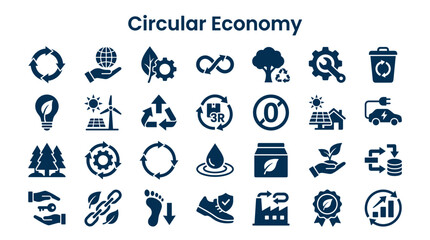 Fototapeta premium Circular Economy Icons Set Representing Sustainability Recycling Resource Management and Green Innovation Concepts