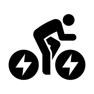 Electro cycle icon. Biking sign. Ebike Symbol. Trekking e-bike line silhouette with electricity lightning bolt
