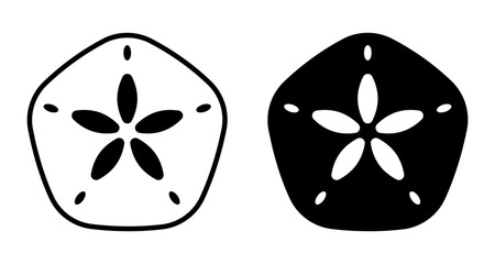 Sand dollar shell icon set with outline and solid shapes minimal marine symbol of sea life flat black design for ocean theme beach decor simple clean graphic element © Mirikiteki